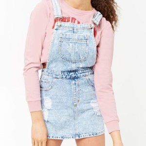 Forever 21 Distressed Denim Overall Dress - Size S